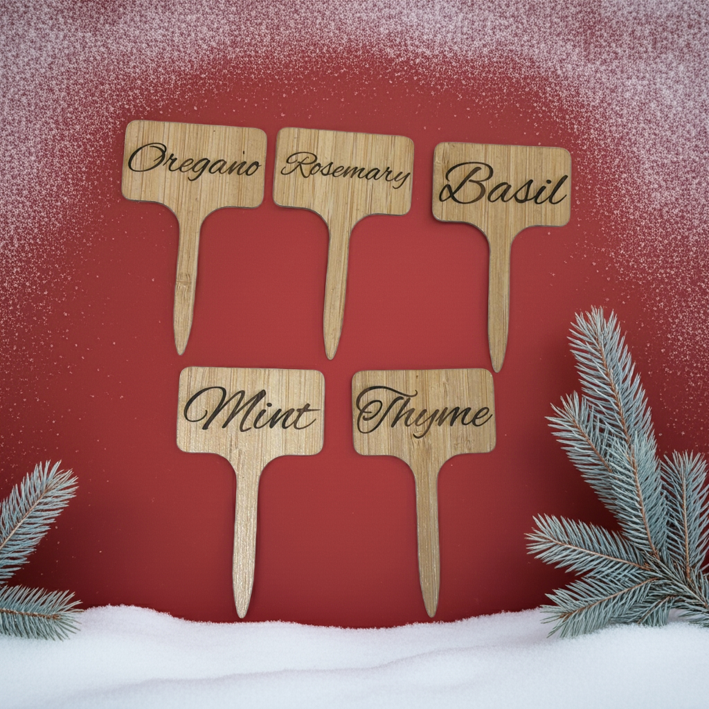 Engraved Bamboo Herb Garden Stakes – Set of 5 or Custom Names
