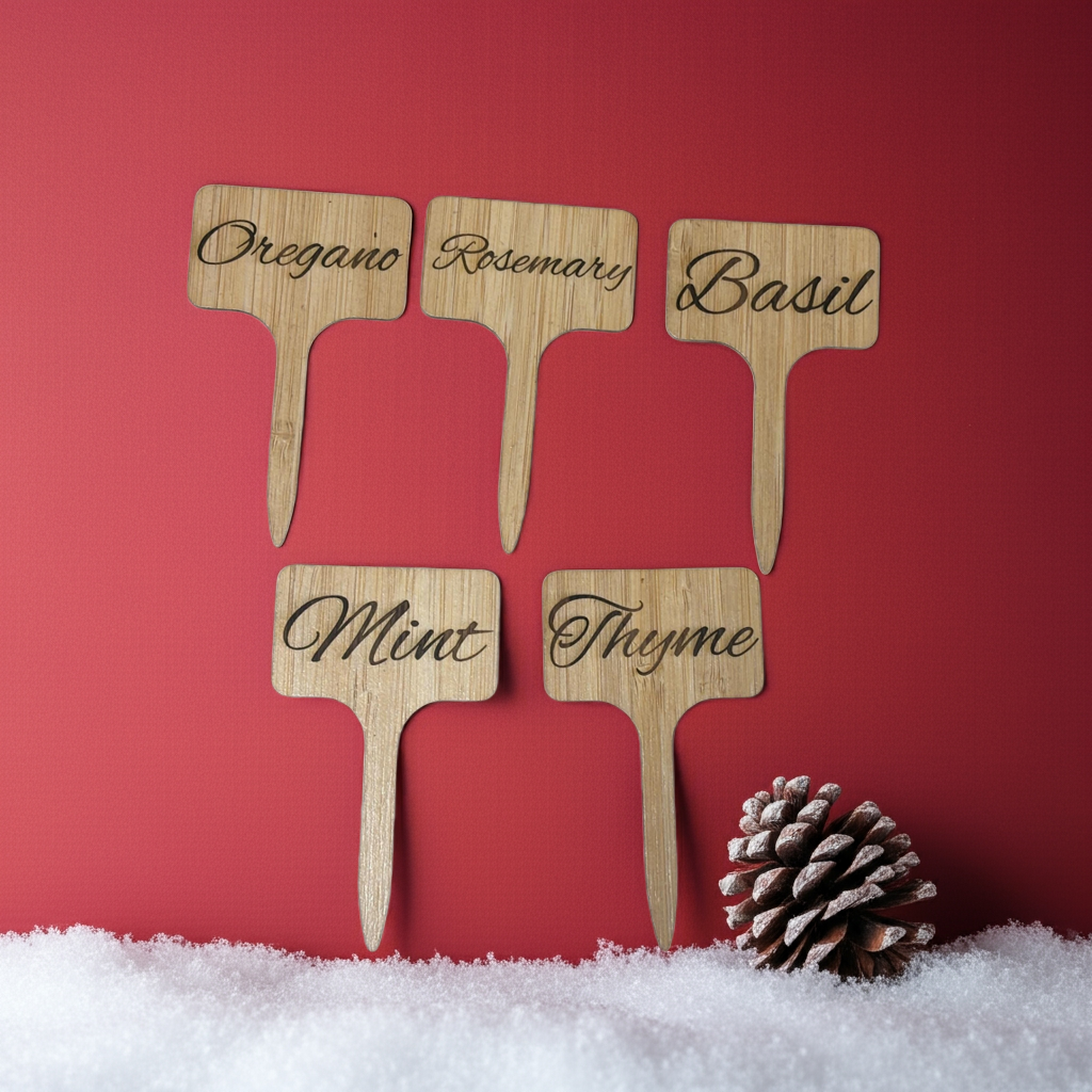 Engraved Bamboo Herb Garden Stakes – Set of 5 or Custom Names