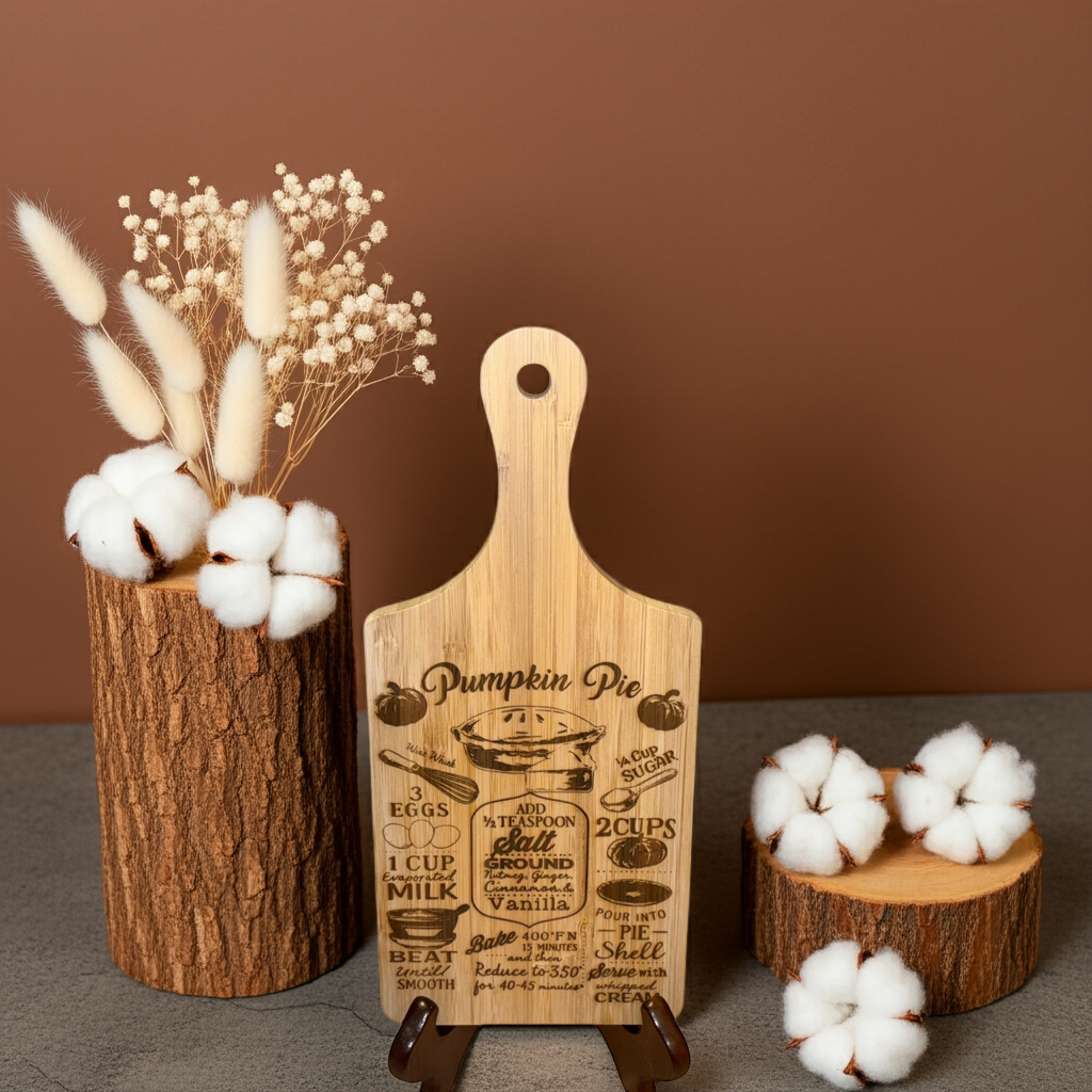 Engraved Pumpkin Pie Recipe Cutting Board – Mini Bamboo Paddle Gift Board