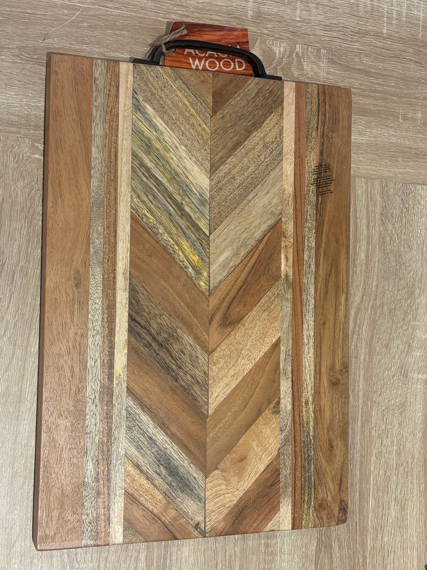 Herringbone Acacia Charcuterie Board – 18x12.5” | Luxe Patterned Serving Tray With Handle