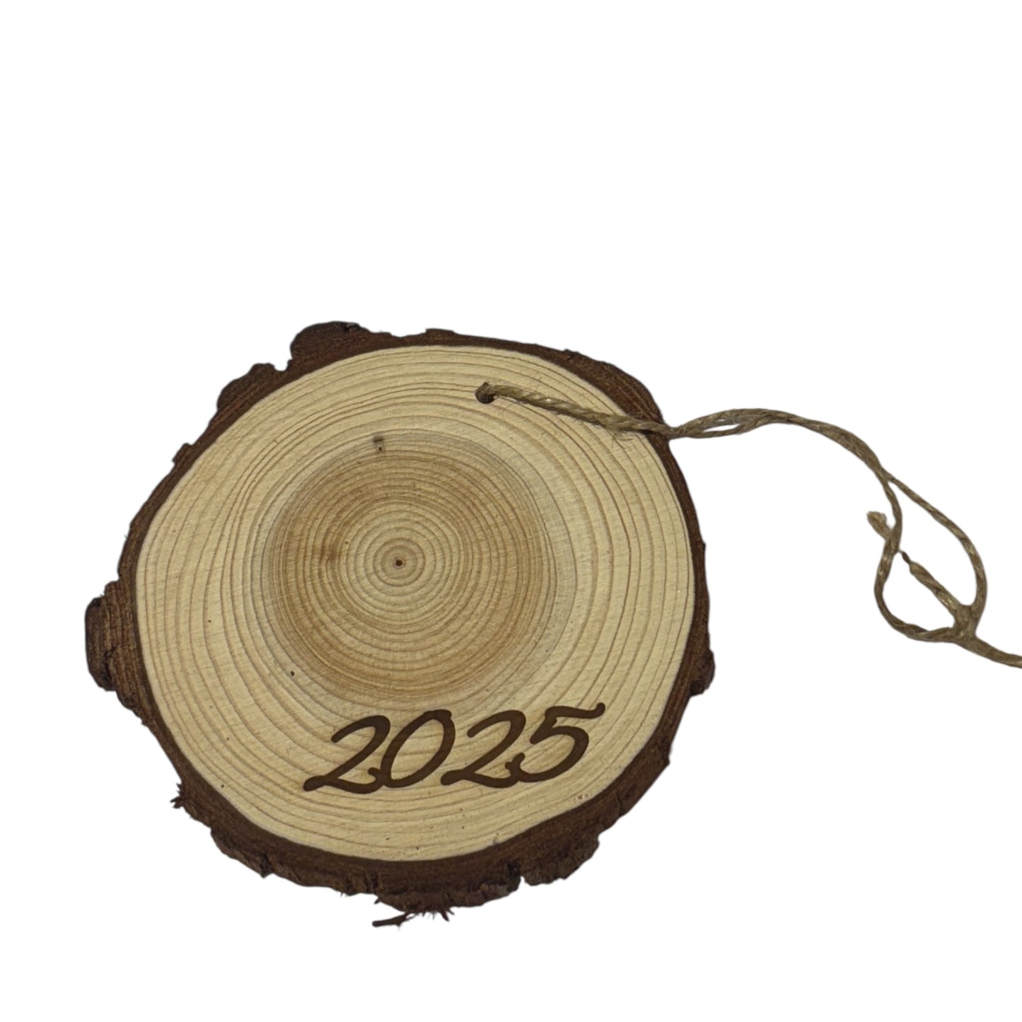 Engraved Custom Merry Christmas Wood Slice Ornament – Live Edge (3–4”)
