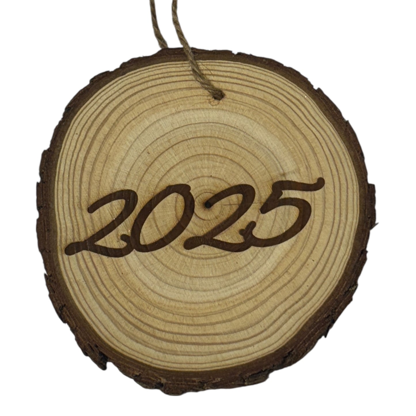 Engraved Family Wreath Last Name Wood Slice Ornament – Live Edge (3–4”)