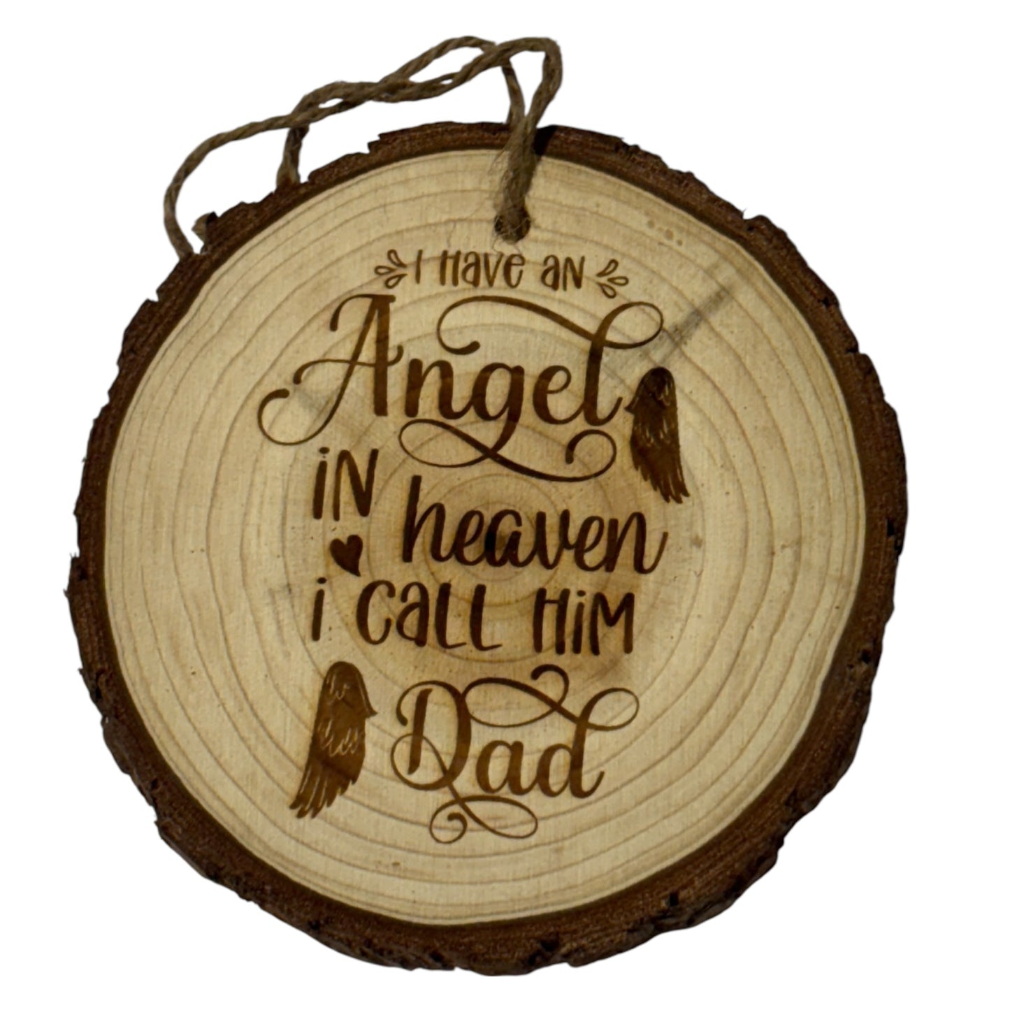 Dad Memorial Christmas Ornament – Angel in Heaven Engraved Wood Slice Keepsake (Personalized 3–4”)