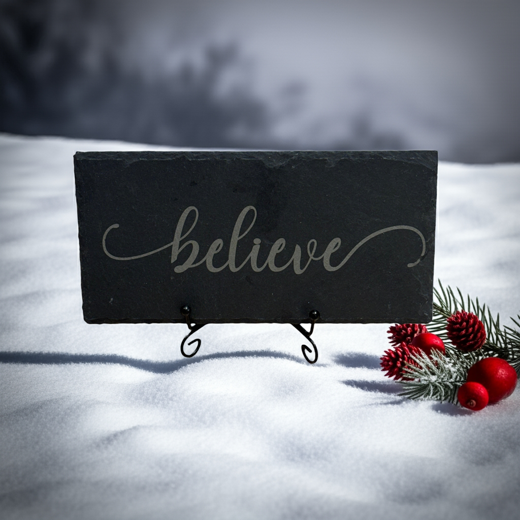 Engraved Slate Sign – “Believe” | Inspirational 8x4 Tabletop Décor