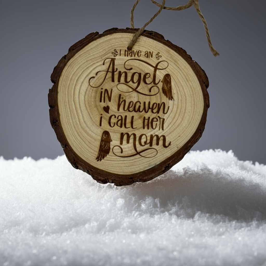 I Have an Angel in Heaven I Call Her Mom – Engraved Memorial Ornament on Wood Slice (Year on Back)