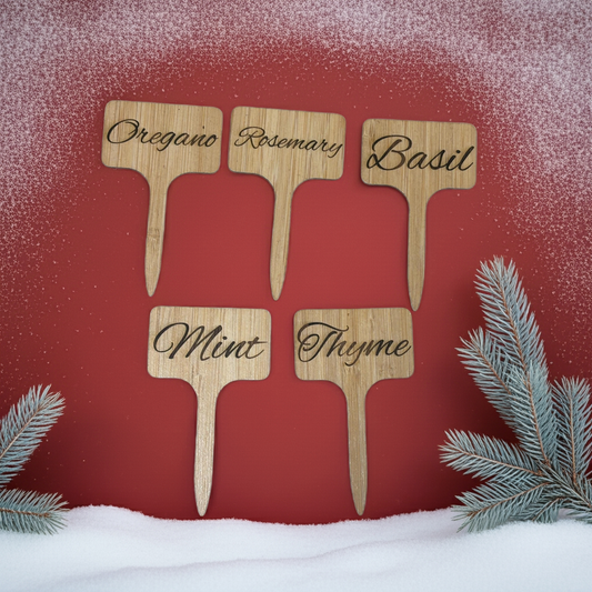 Engraved Bamboo Herb Garden Stakes – Set of 5 or Custom Names