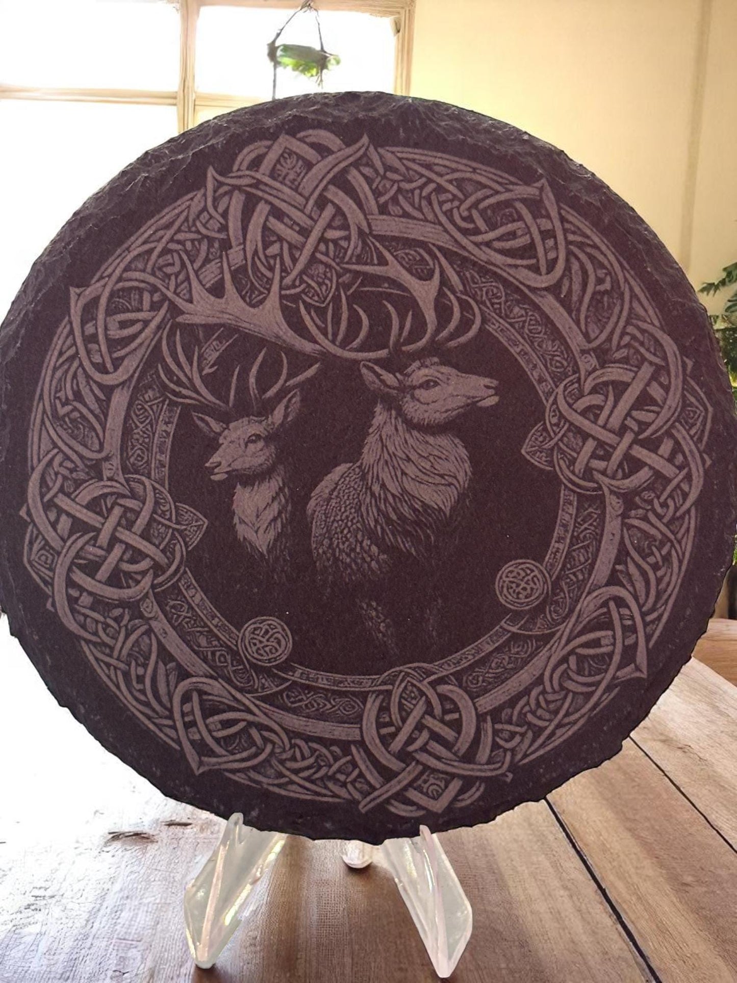 Celtic Stag Laser Engraved 4″ Slate Coaster – Drink Coaster & Display Piece