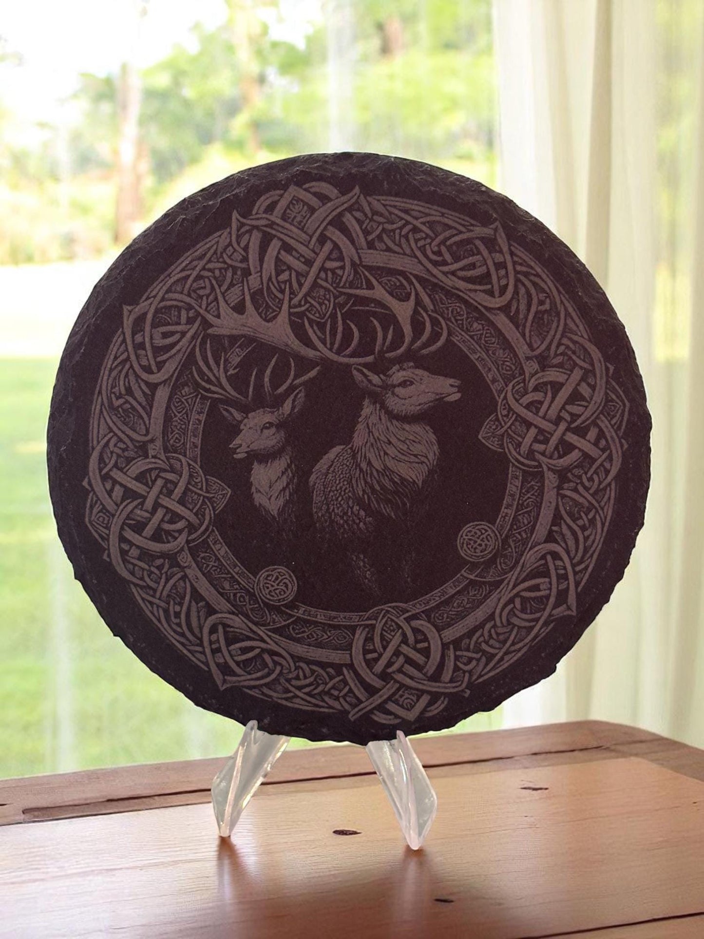 Celtic Stag Laser Engraved 4″ Slate Coaster – Drink Coaster & Display Piece