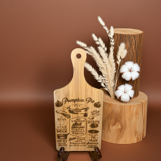 Engraved Pumpkin Pie Recipe Cutting Board – Mini Bamboo Paddle Gift Board