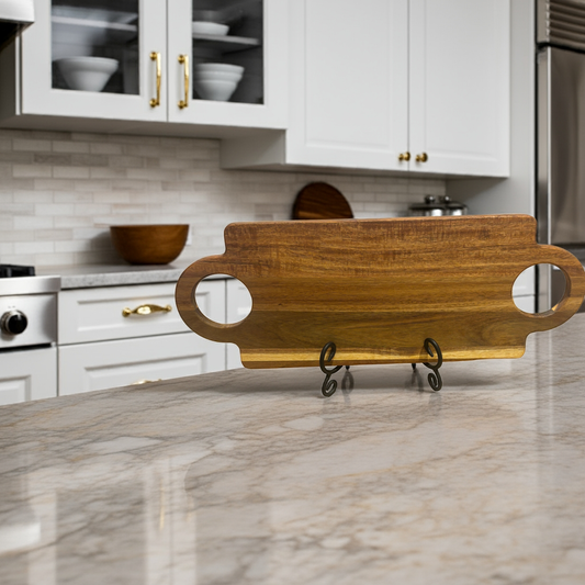 Acacia Charcuterie Board with Double Circle Handles – Premium Engraved Serving Platter