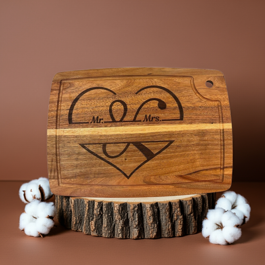 Engraved Acacia Mr. & Mrs. Cutting Board – Personalized Last Name Wedding Gift