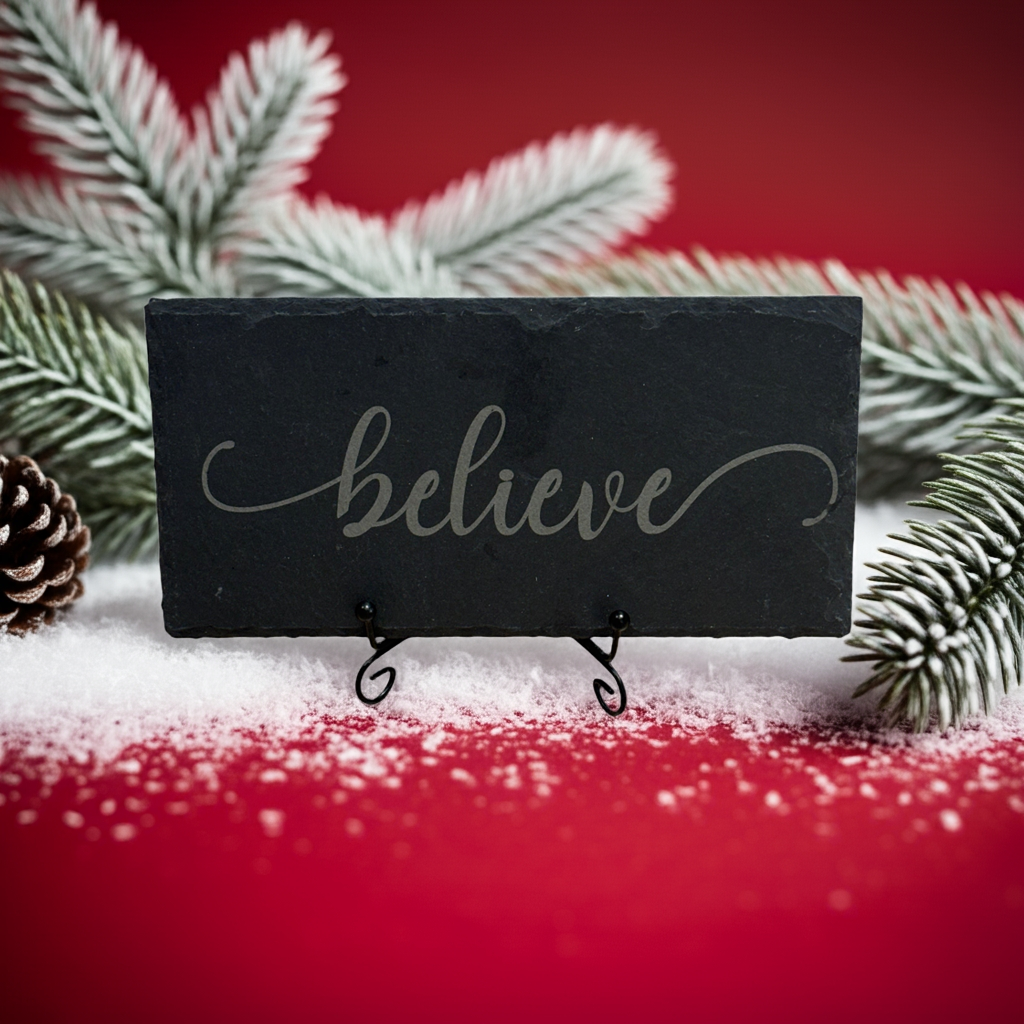 Engraved Slate Sign – “Believe” | Inspirational 8x4 Tabletop Décor